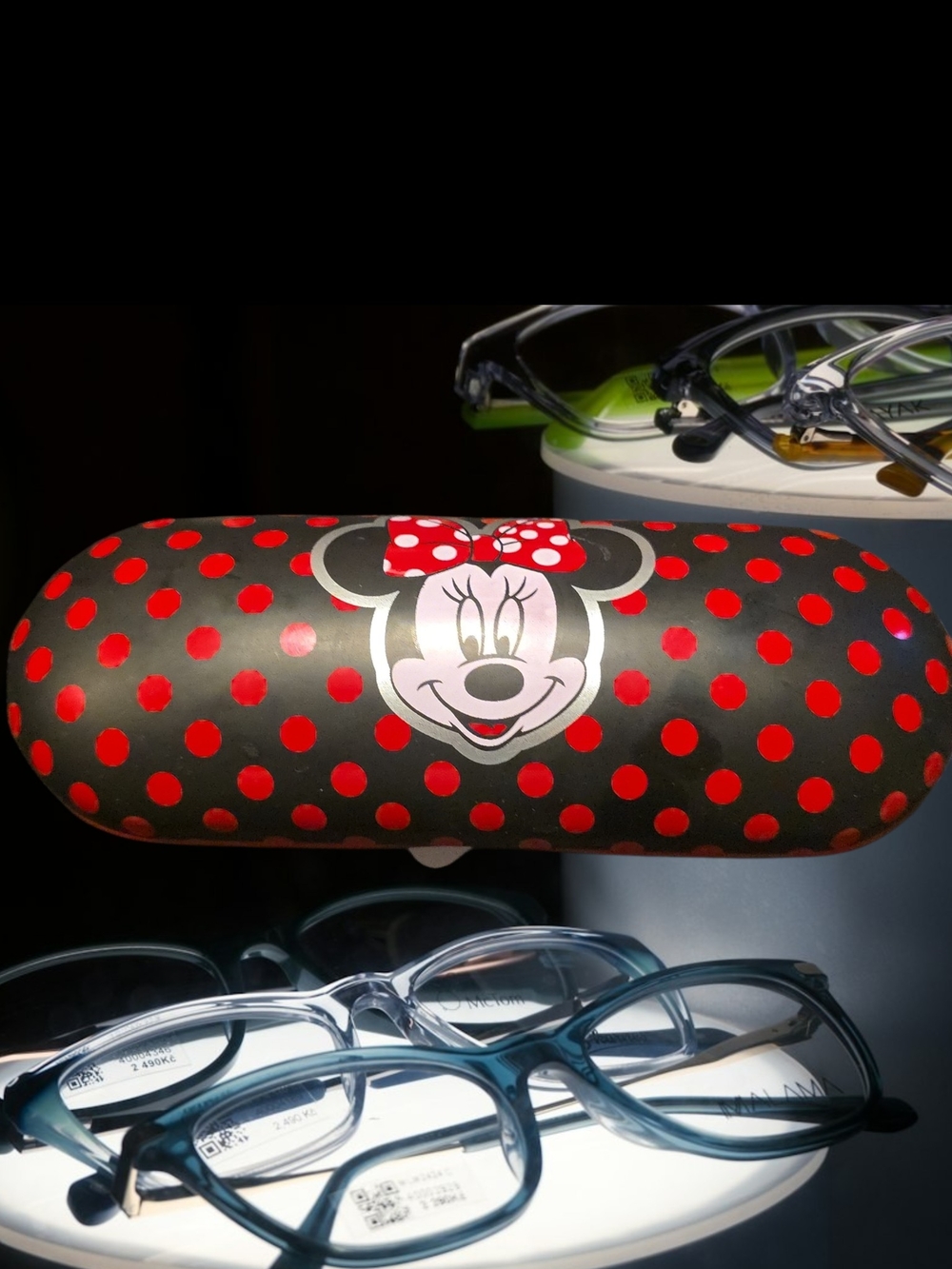 Disney Minnie Mouse Hard Shell Eyeglass Case Red Polka Dot Glasses Holder New